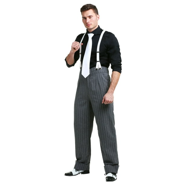 WHITE ELASTICATED BRACES GANGSTER MOBSTER FANCY DRESS ACCESSORIES